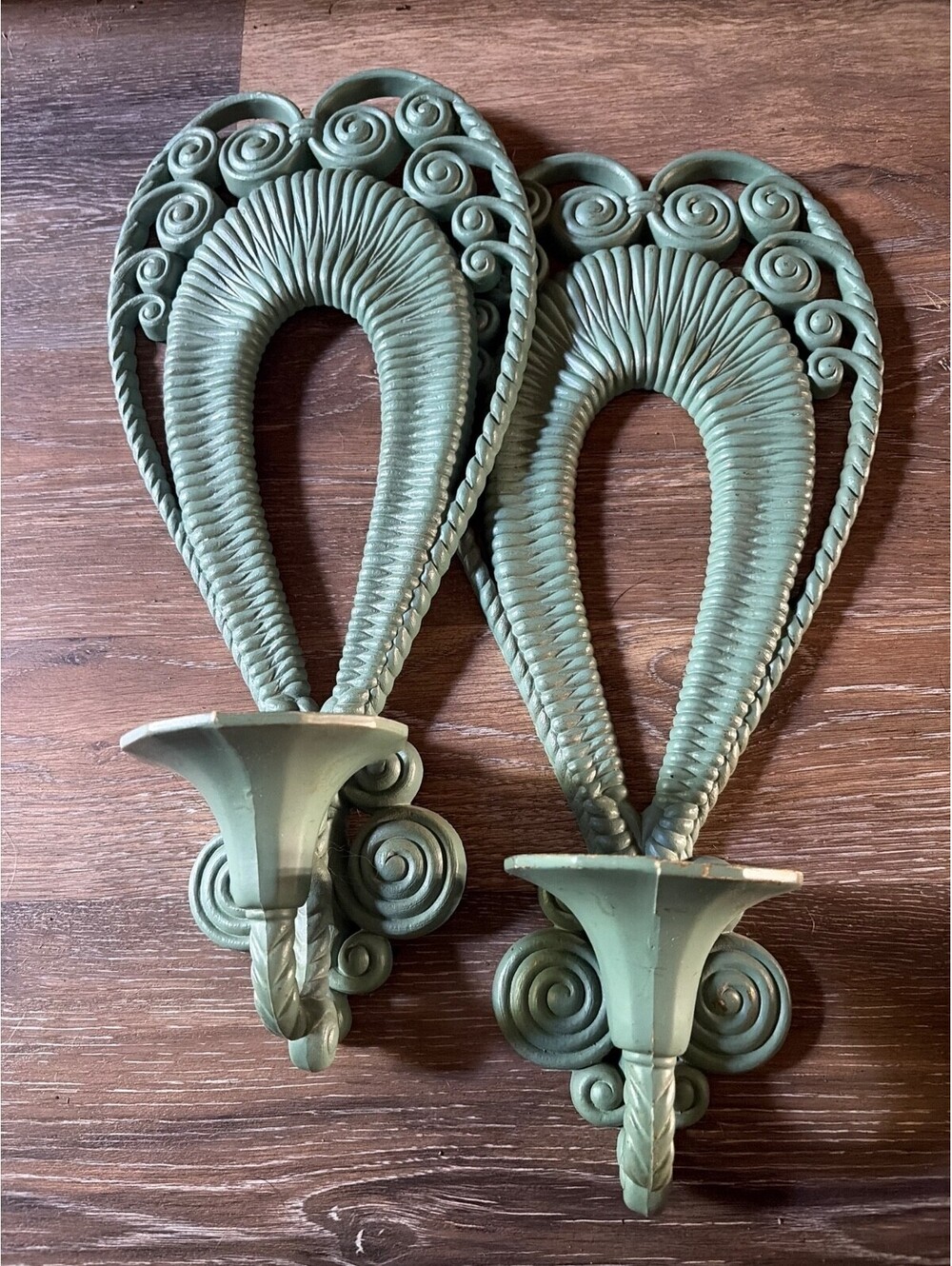 Vintage 1970s Burwood Style Wall Candle Sconces Pair 17” Hollywood Regency